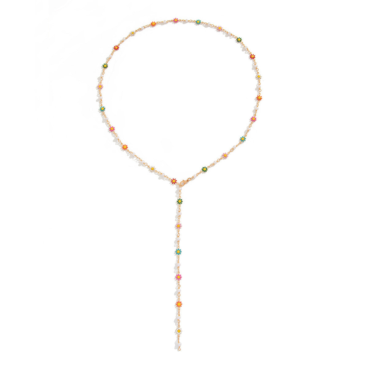 Minimalist Colorful Crystal Geometric Y-Necklace Brass Plated Alloy Pendant Chain for Women