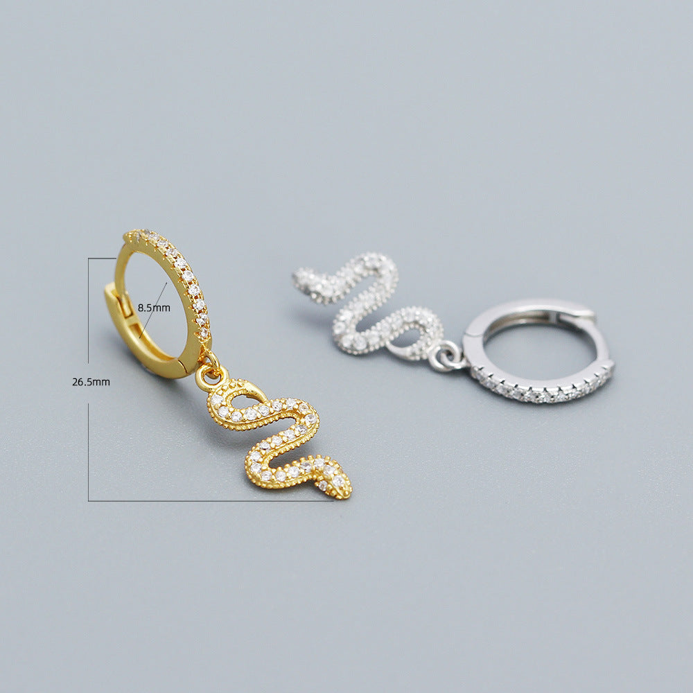 Orecchini a polsino a forma di serpente in argento sterling 925 con intarsio di zirconi per uomo e donna