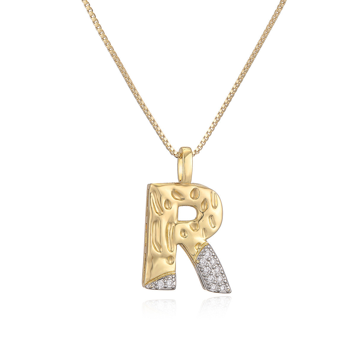 Minimalist Two-Tone Plated Cubic Zirconia Letter Pendant Necklace for Women with Box Chain