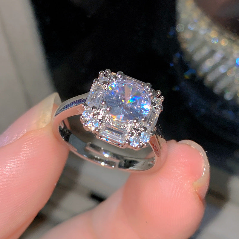 Sweet Elegant Heart Butterfly Brass Ring with Cubic Zirconia Handmade Adjustable