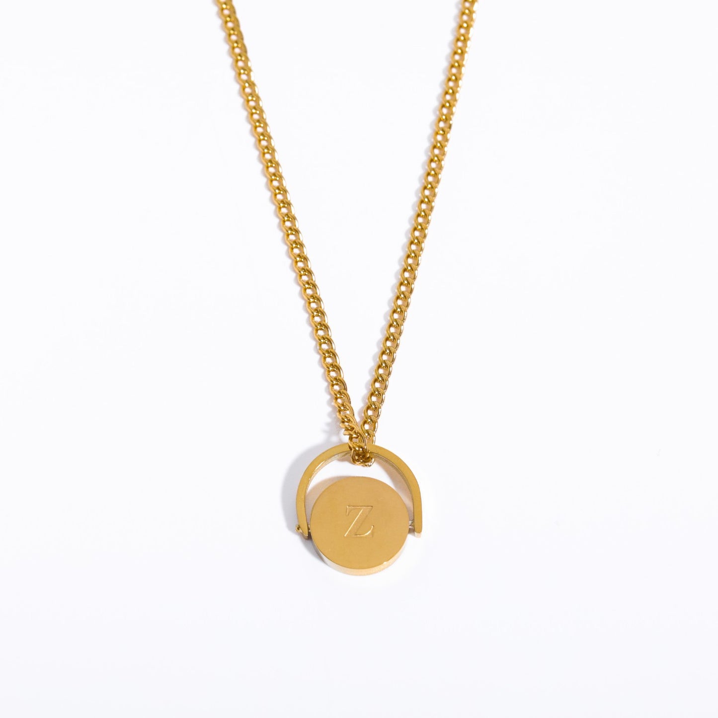 Minimalist Letter Shape Titanium Steel Pendant Necklace with Enamel Finish and Oval Stainless Steel Charm on O-Chain for Women