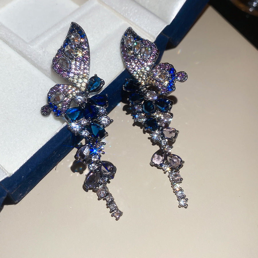 Pendientes de Cobre con Incrustaciones de Circonita en Forma de Gota de Agua Estilo Vintage con Postes de Acero Inoxidable para Mujer