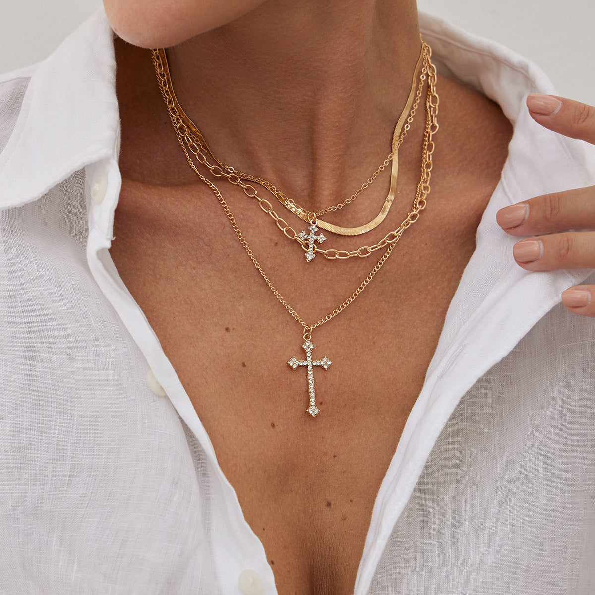 Minimalist Cool Vintage Cross Pendant with Tassels on Snake Chain Choker for Women in Metal with Plating Finish