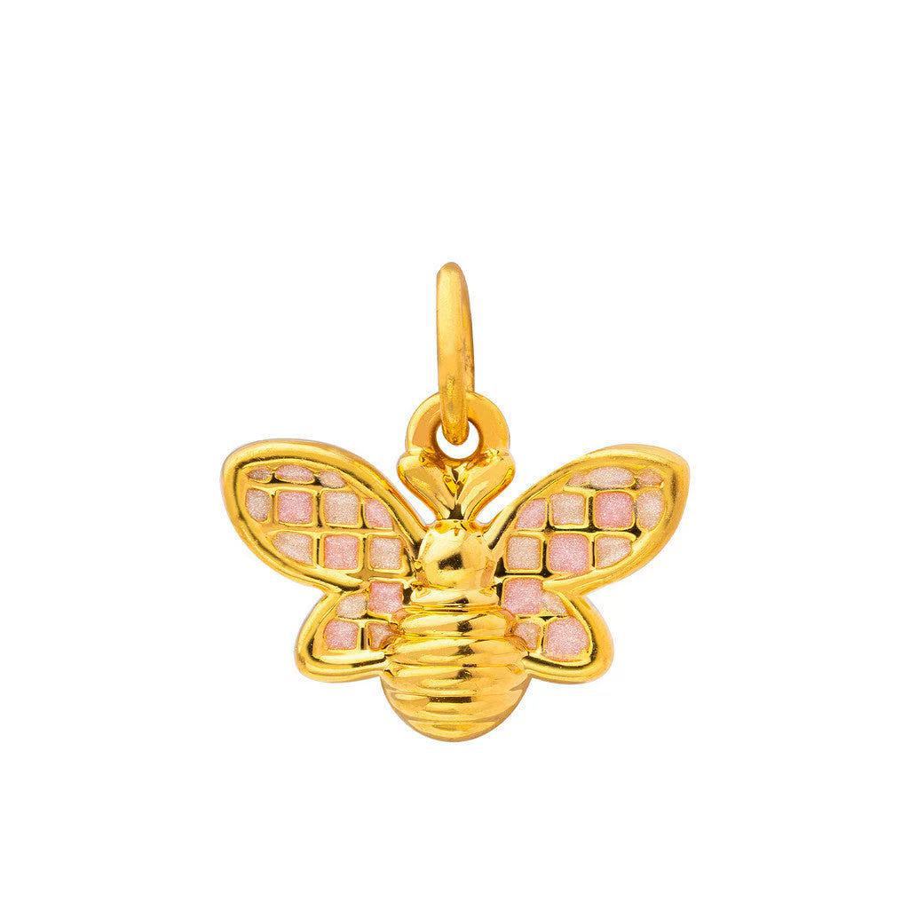 Vintage 18K Gold Plated Stainless Steel PVD Butterfly Heart Floral Charm Bar Pendant