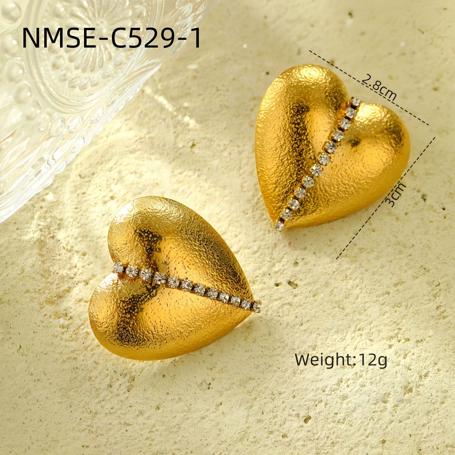 Pendientes de Acero Inoxidable con Forma de Corazón Estilo Vintage con Incrustaciones de Pedrería para Mujer, Pendientes de Tuerca de Titanio Chapados en Oro de 18K