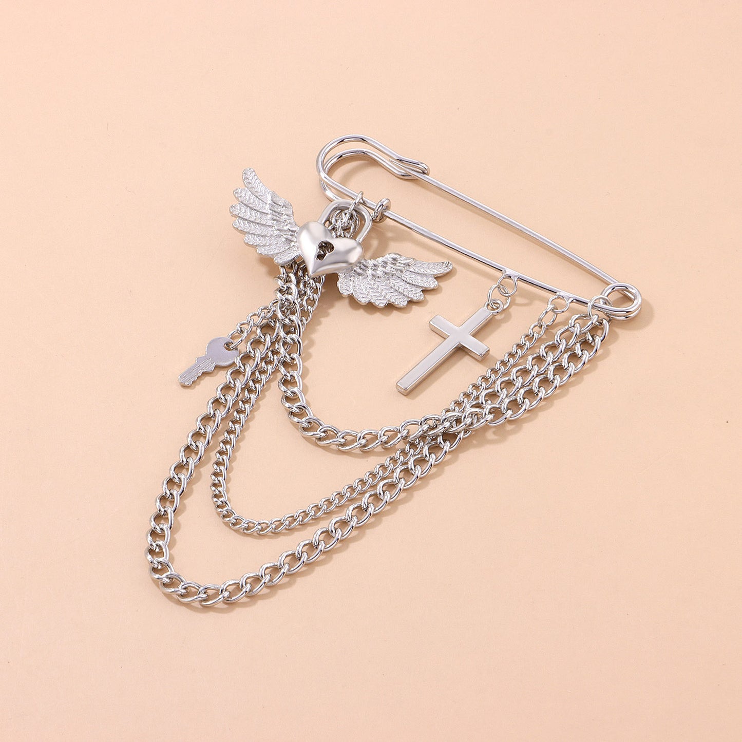 Women's Heart Cross Geometric Alloy Plated Brooch Chain Pin Accessory