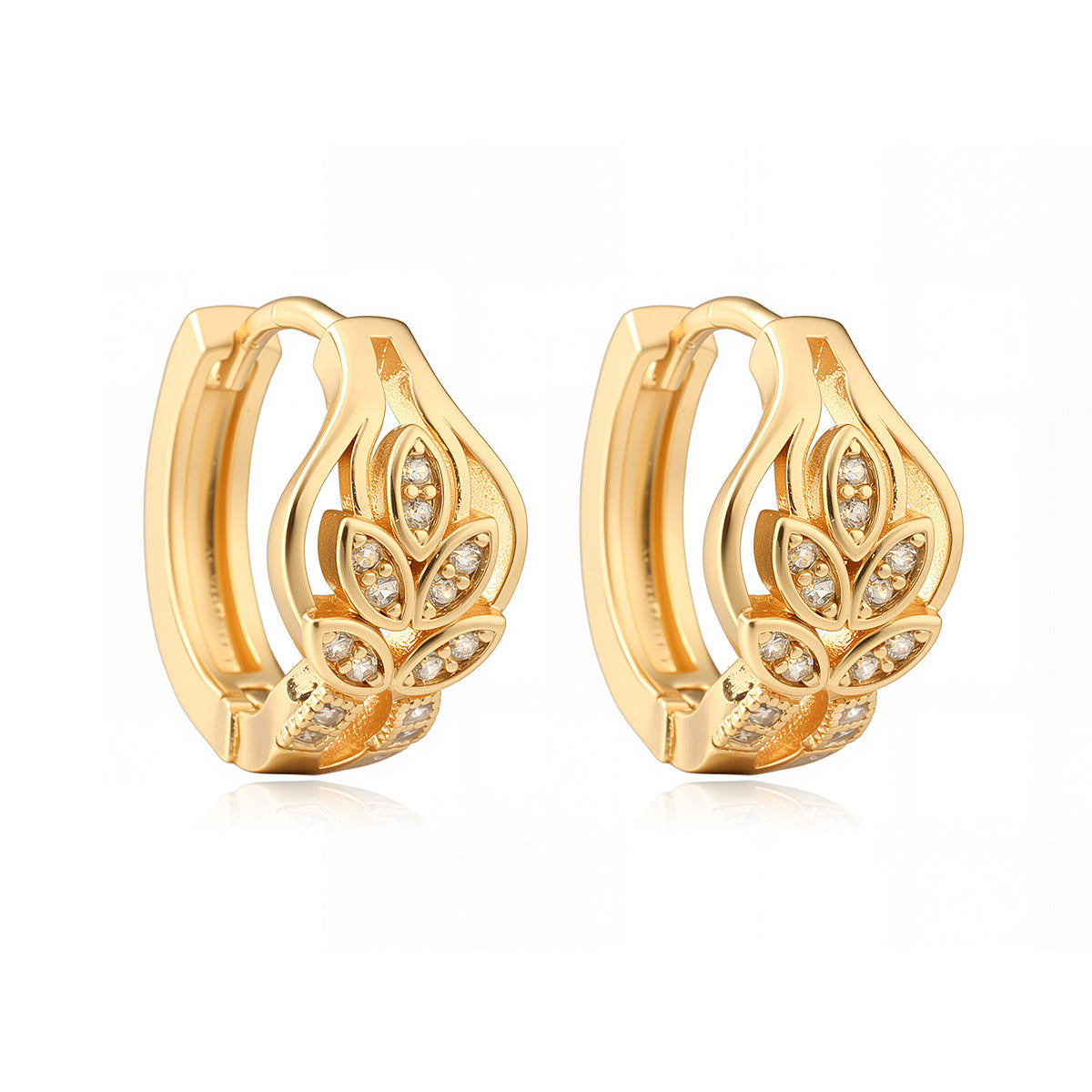 Pendientes Minimalistas Geométricos con Forma de Hoja para Mujer, con Baño de Oro e Incrustaciones de Circonitas