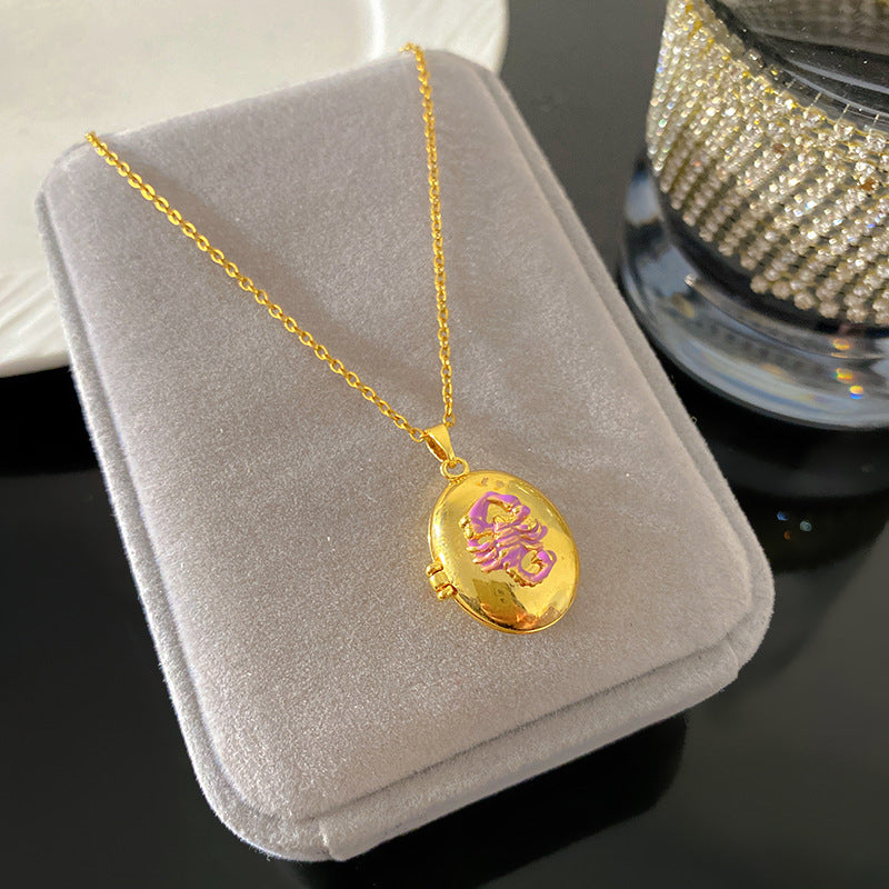 Vintage Enamel Drip Oil Oval Heart Brass Pendant Titanium Steel Necklace Cable Chain