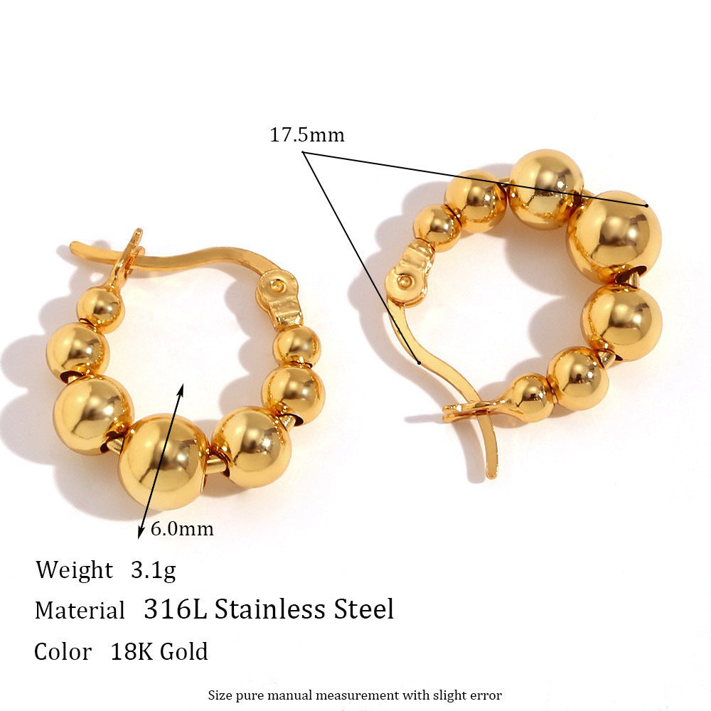 Orecchini a Cerchio Minimalisti Geometrici in Acciaio al Titanio da Donna con Placcatura in Oro 18K e Design a Perline a Scalare