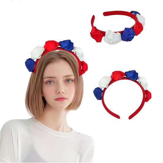 Sweet Floral Fabric Rose Headband for Patriotic Party