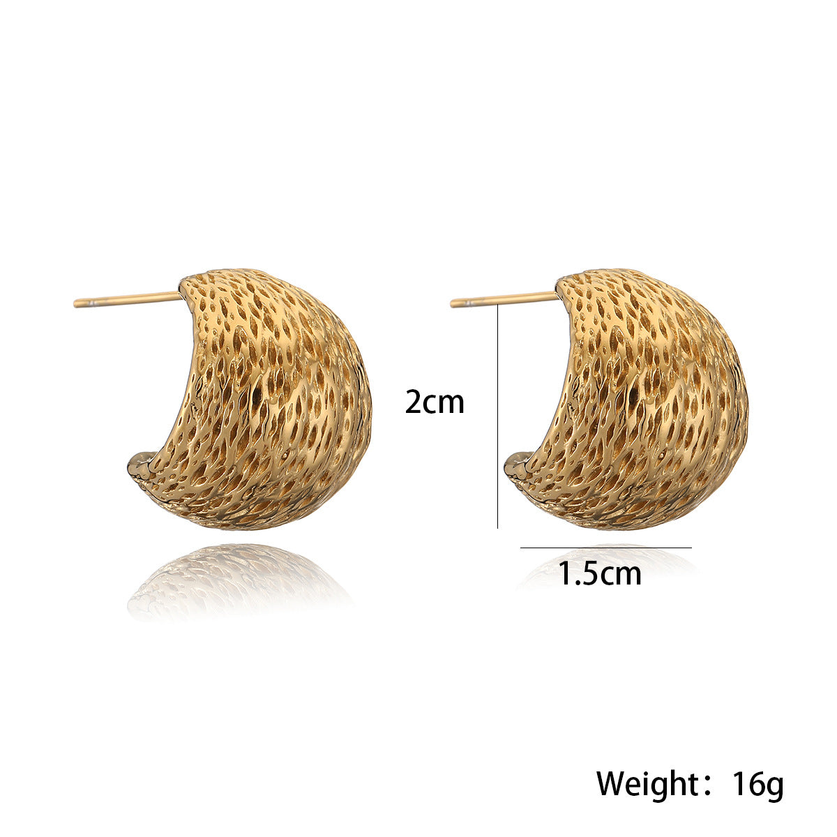 18K Gold Plated Geometric Stainless Steel C-Shape Stud Earrings for Women