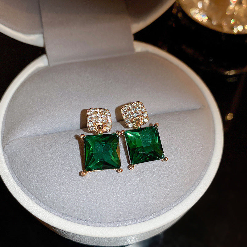 Vintage Green Rhinestone Butterfly Pearl Earrings with Stainless Steel Posts for Women