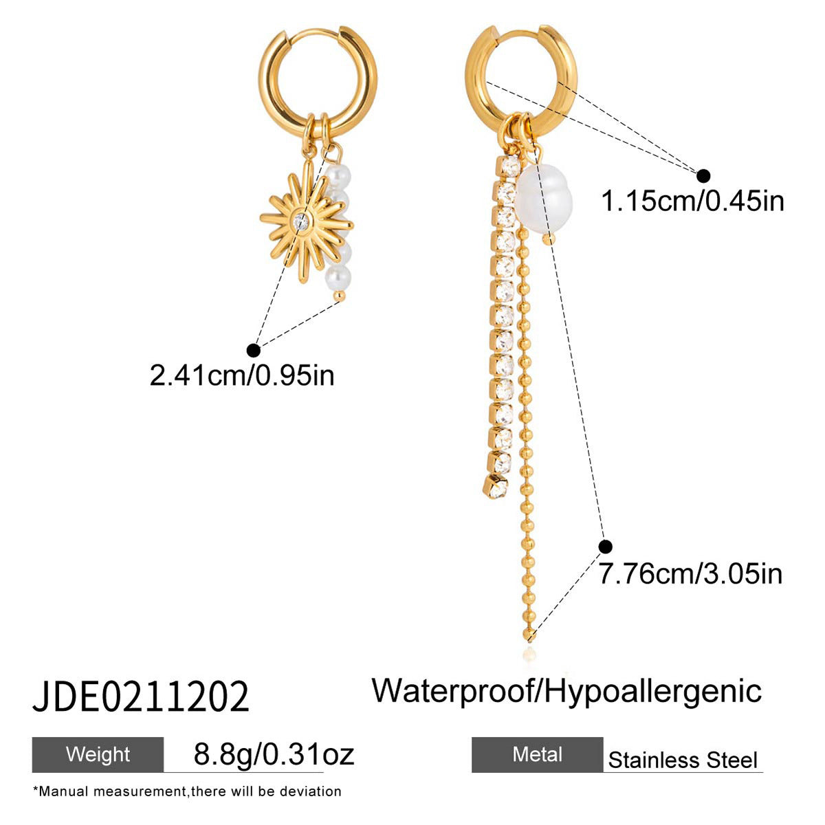 Minimalist Elegant Heart Geometric Stainless Steel PVD Cubic Zirconia Earrings for Women