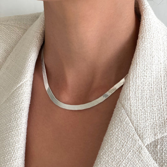 Minimalist Geometric Snake Chain Necklace in 925 Sterling Silver with Clean Line Design