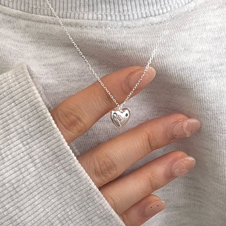 Minimalist Heart-Shaped 925 Sterling Silver Rhinestone Necklace with Rainbow Accents on Snake Chain