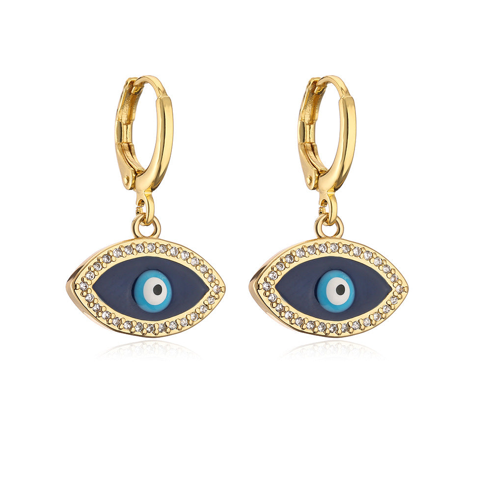 Geometric Blue Eye Earrings for Women with Copper Base Plated in 18K Gold and Enamel Finish