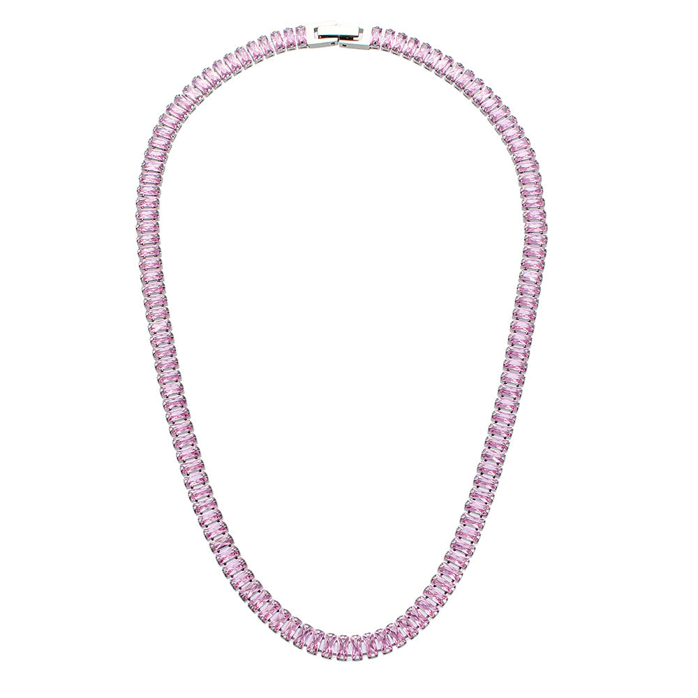 Set Collana con Pendente Geometrico Minimalista e Zirconi su Catena in Acciaio Inox da Donna