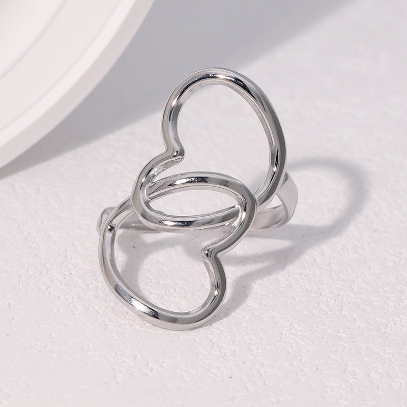 Anello da donna minimalista a cuore aperto in acciaio inossidabile placcato oro 18K