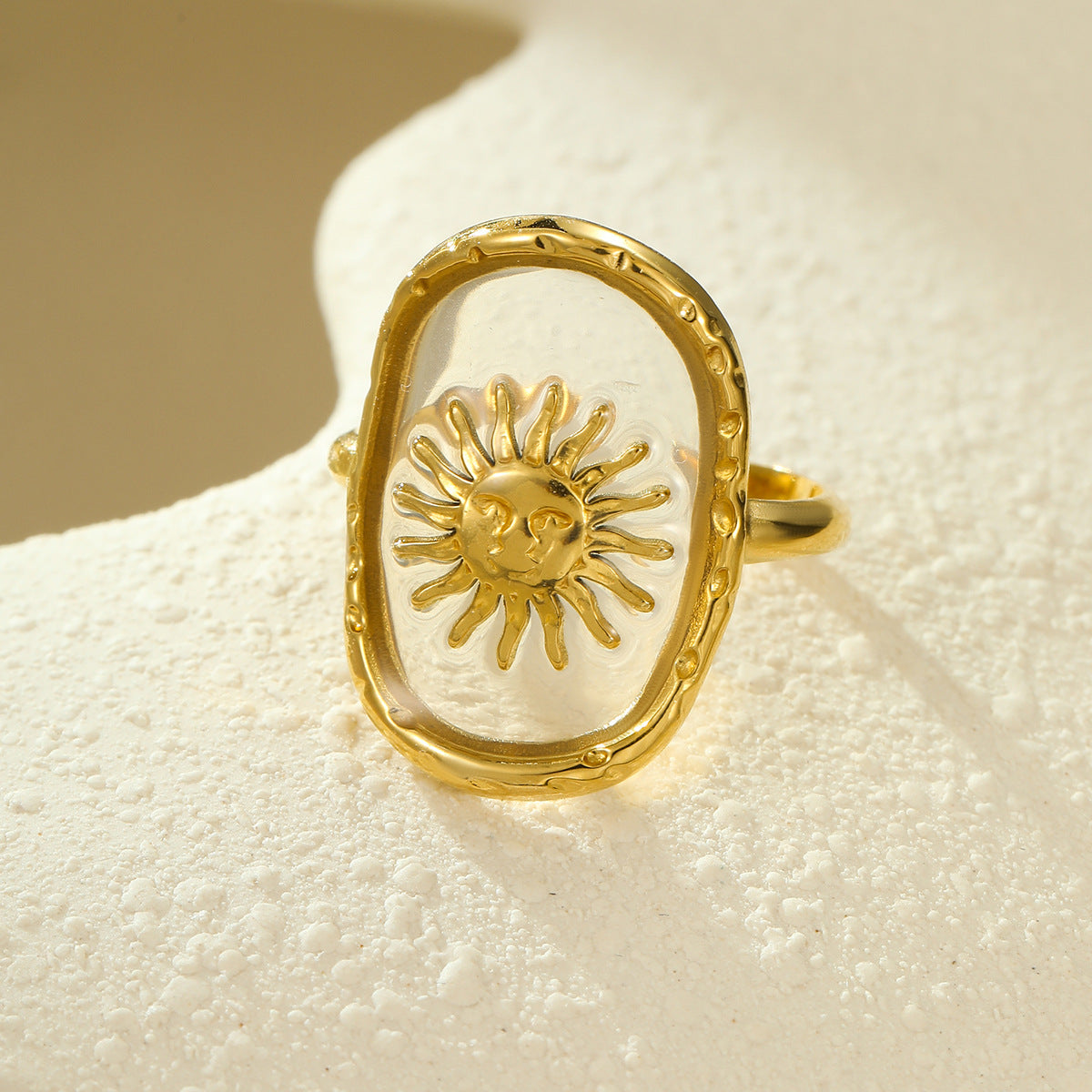 Minimalist Sunflower-Shaped Stainless Steel Ring with 18K Gold Plating for Women