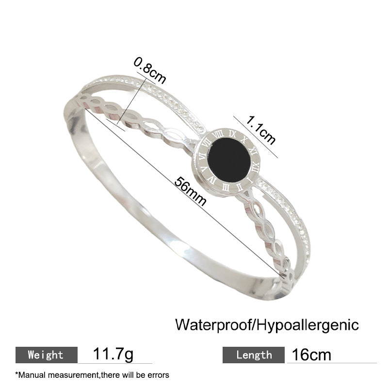 Hollow Roman Number Cross Titanium Steel Plated Bracelet