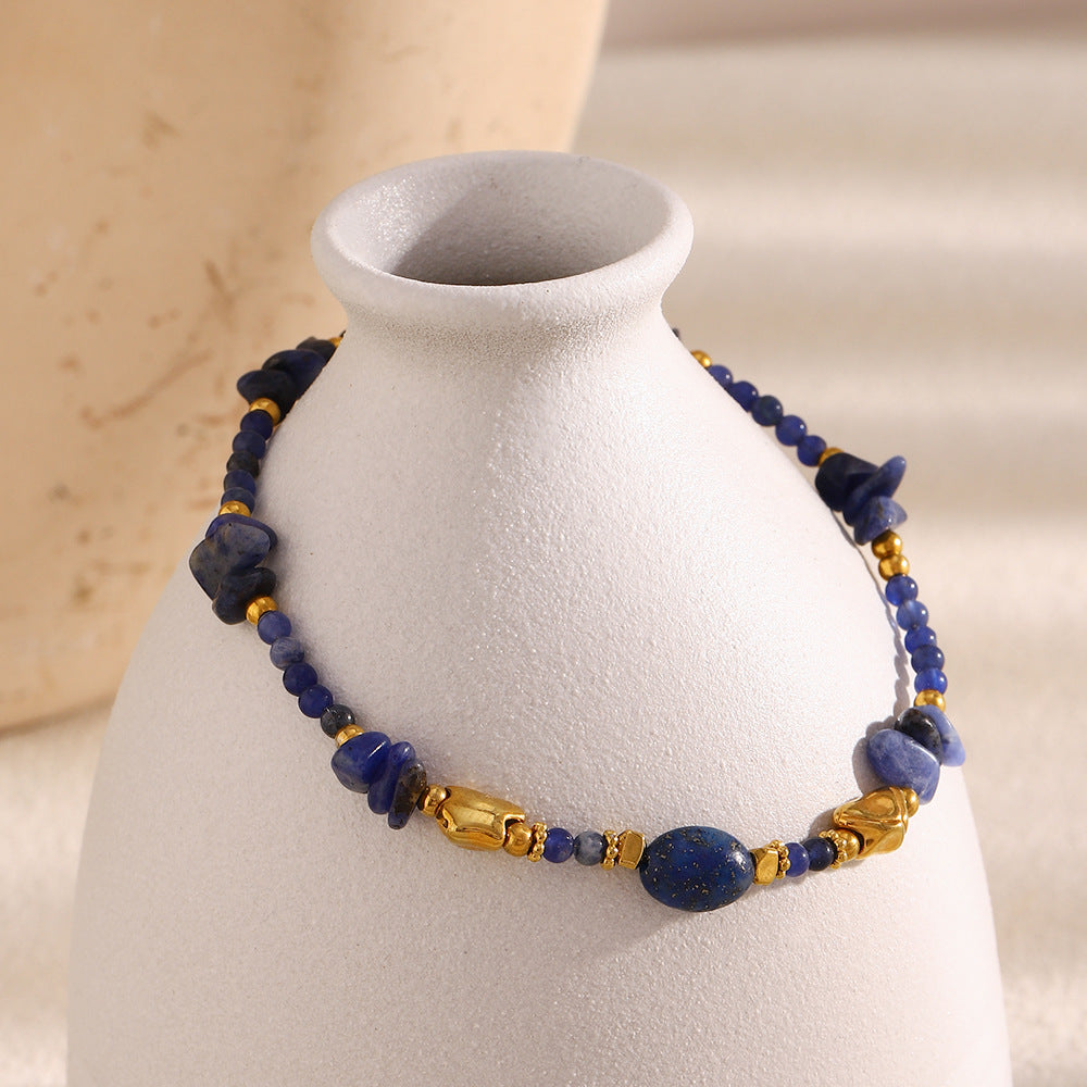 Bracciale da donna vintage di lusso in acciaio inossidabile placcato oro 18 carati con pietra naturale geometrica irregolare