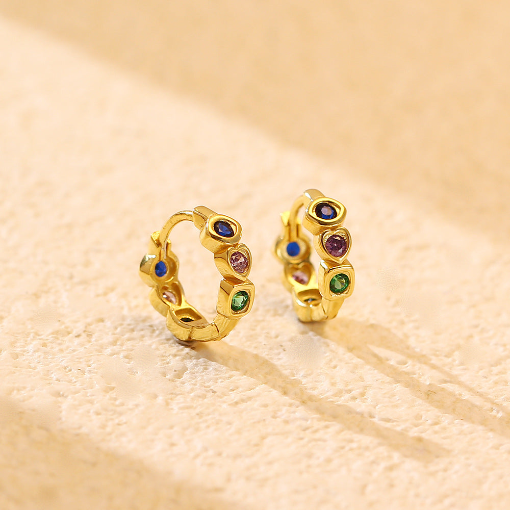 Pendientes de Aro con Incrustaciones de Circonita Cúbica Geométrica Corazón de Plata Esterlina 925 para Mujer