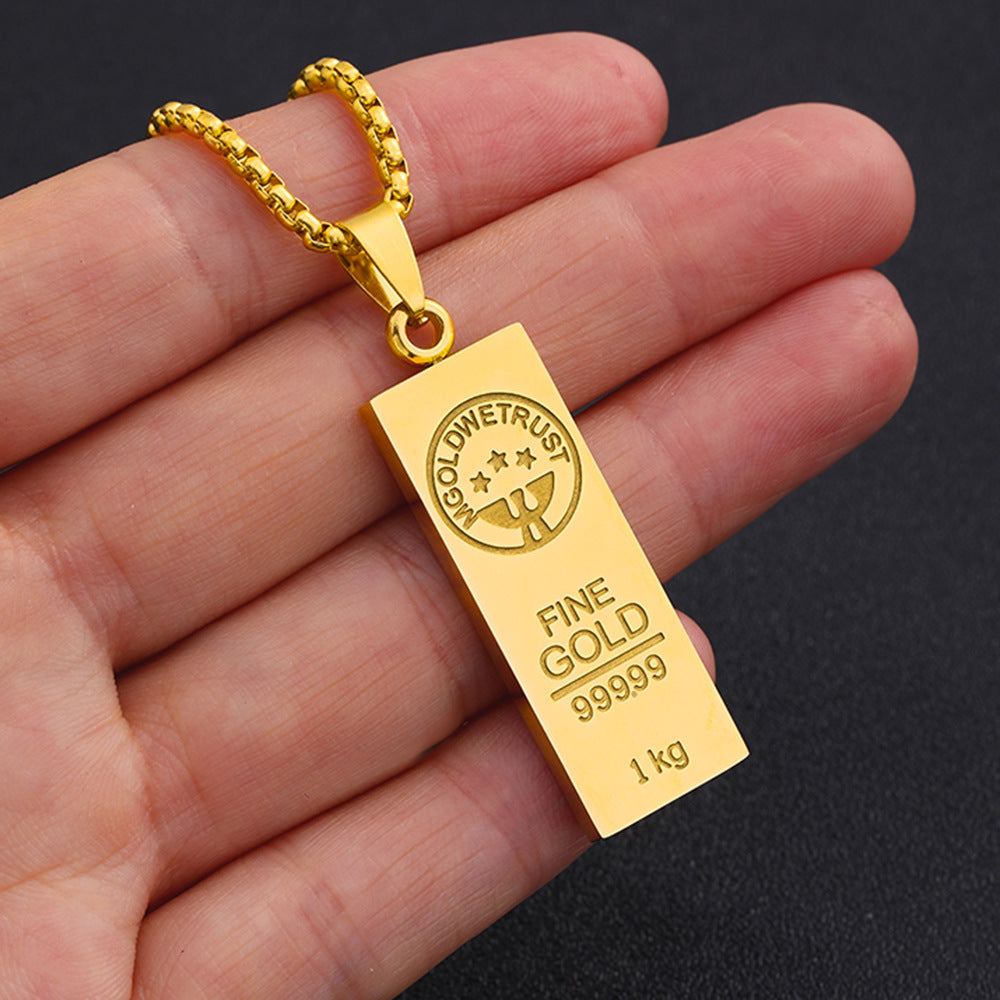 Collana con Pendente Minimalista Geometrico in Acciaio al Titanio Placcato Oro su Catena Box in Acciaio Inossidabile, Gioielli Unisex