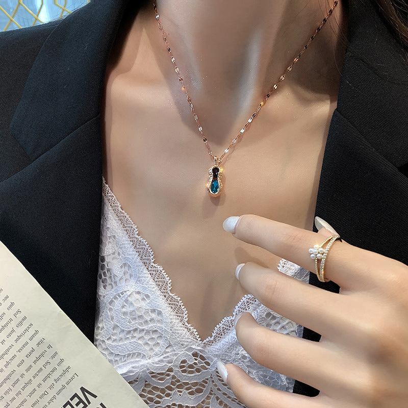 Minimalist Geometric Titanium Steel Necklace with Rose Gold Plated Alloy Pendant and Pink Crystal Accents for Women