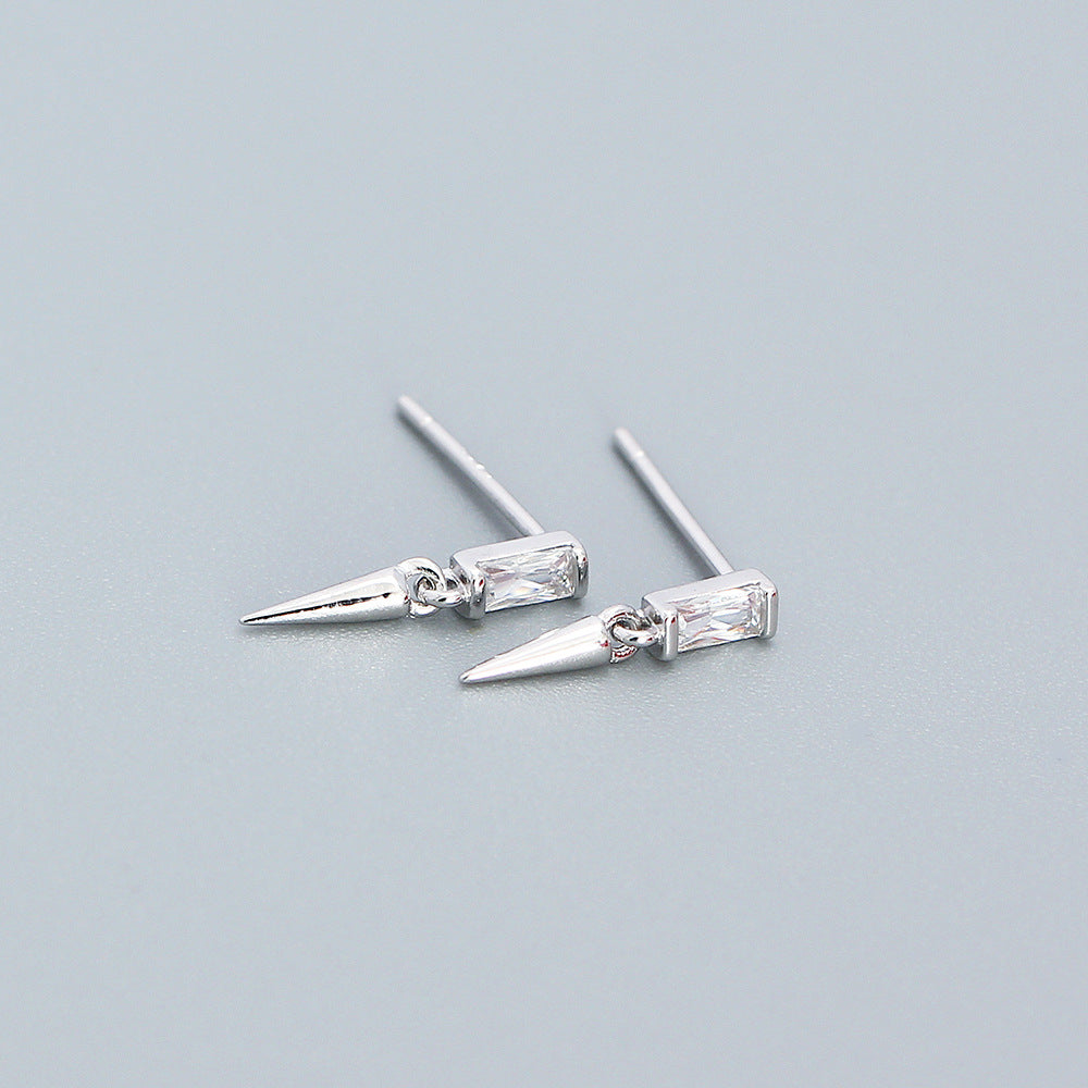 Minimalist 925 Sterling Silver Square Geometric Cubic Zirconia Inlay Earrings