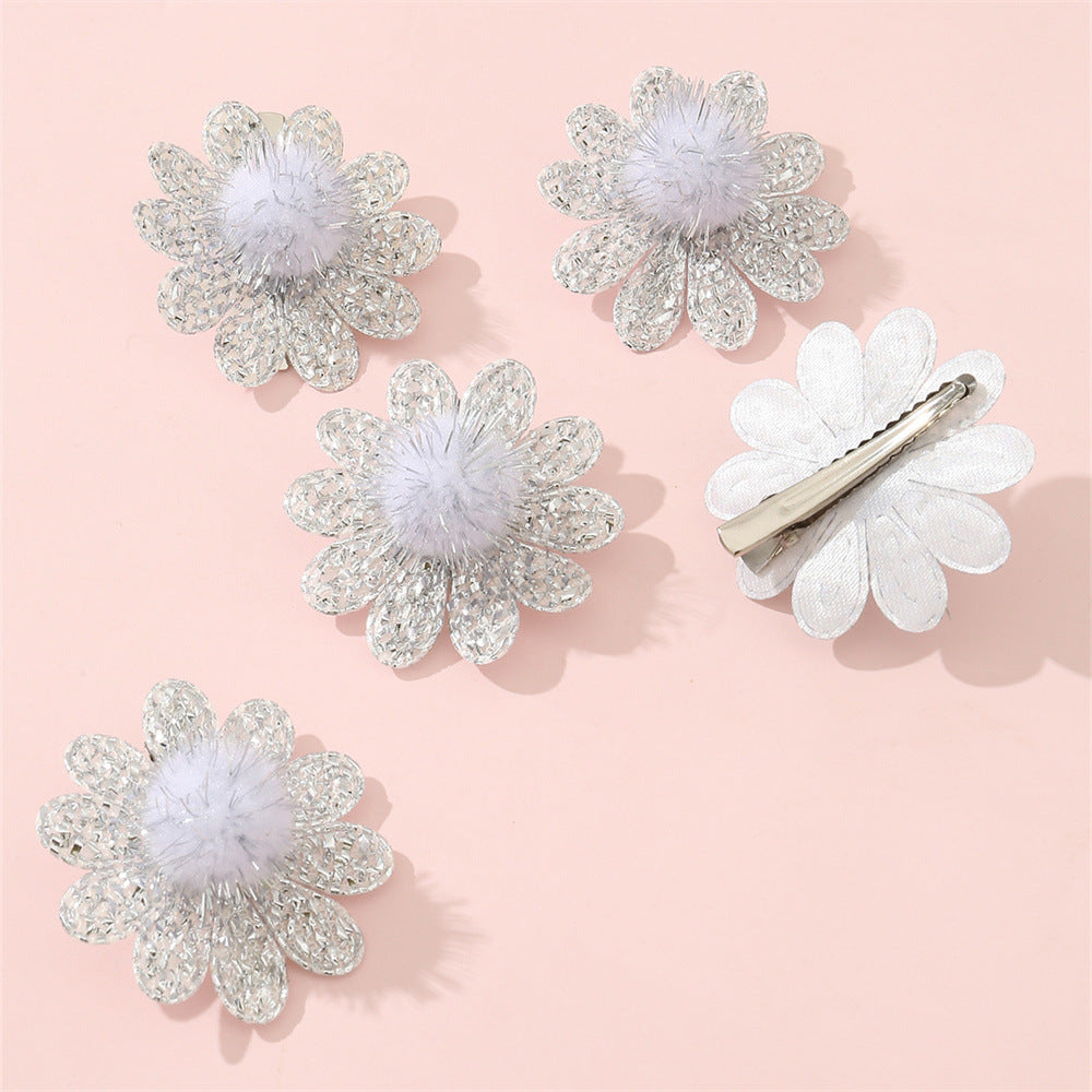 Fermaglio per Capelli Minimalista per Bambini con Paillettes, Perline di Cristallo e Fiore a Pompon
