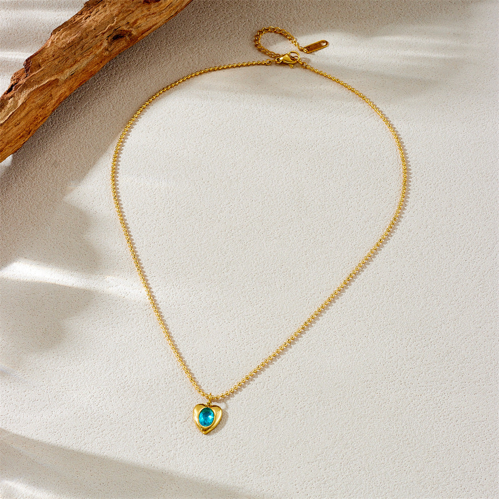 Collana girocollo da donna con ciondolo a cuore in vetro con strass intarsiati, geometrico ovale, minimalista, alla moda, su catena a sfera in acciaio inossidabile