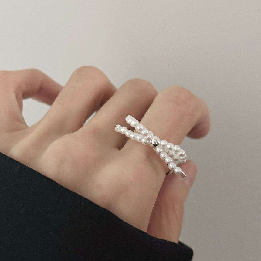 Minimalist Bow-Shaped 925 Sterling Silver Adjustable Bamboo-Knuckle Ring for Women