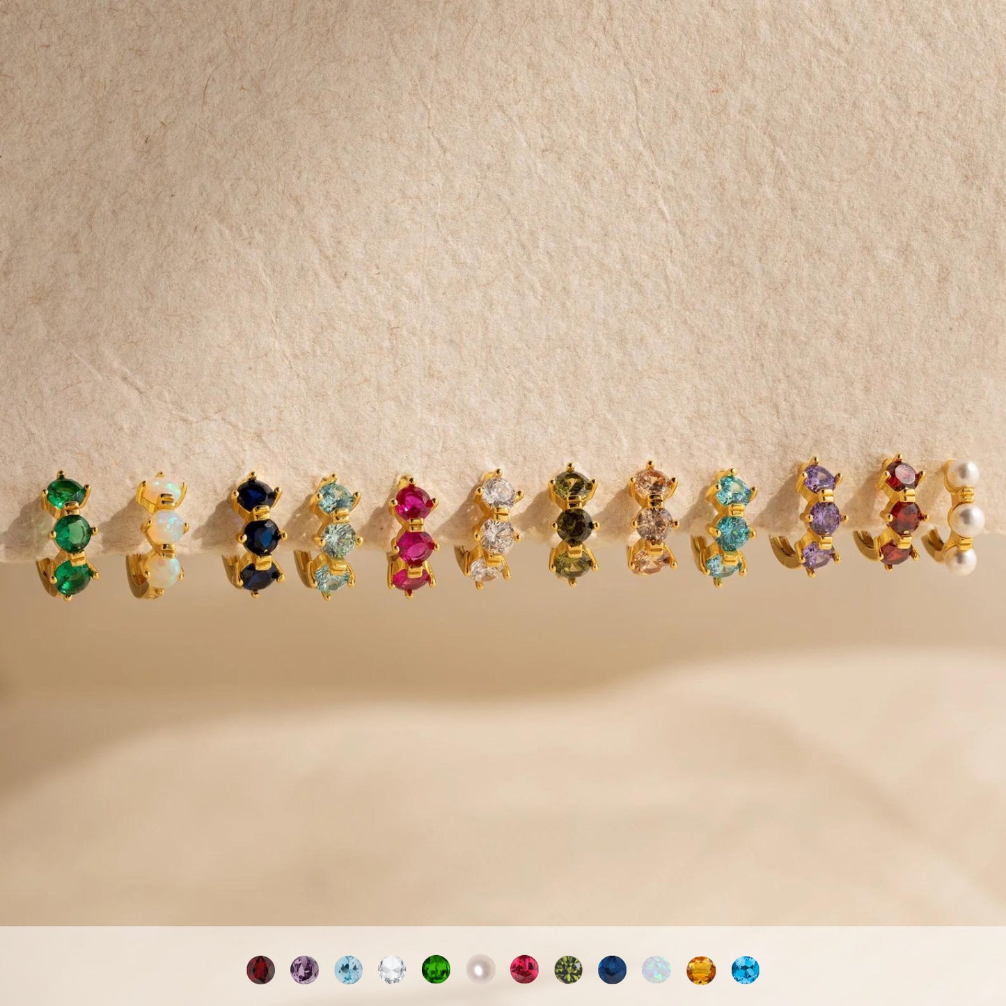 Minimalist Geometric Birthstone Stud Earrings for Women with 18K Gold Plated Copper Base and Vacuum Electroplating