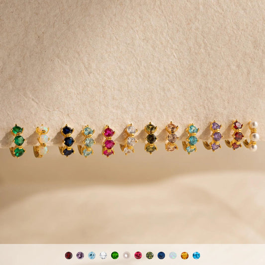 Minimalist Geometric Birthstone Stud Earrings for Women with 18K Gold Plated Copper Base and Vacuum Electroplating
