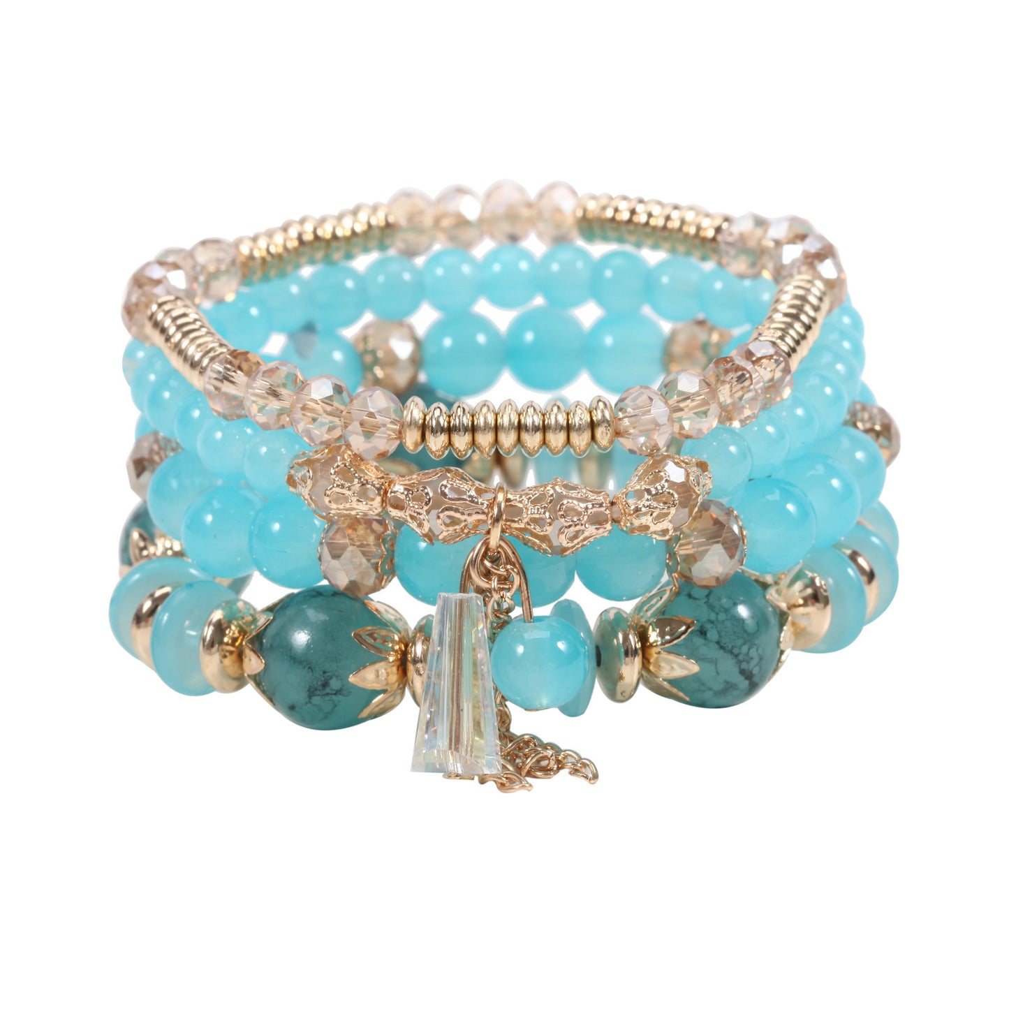 Bohemian Plated Agate Crystal Floral Bracelet Set Unisex