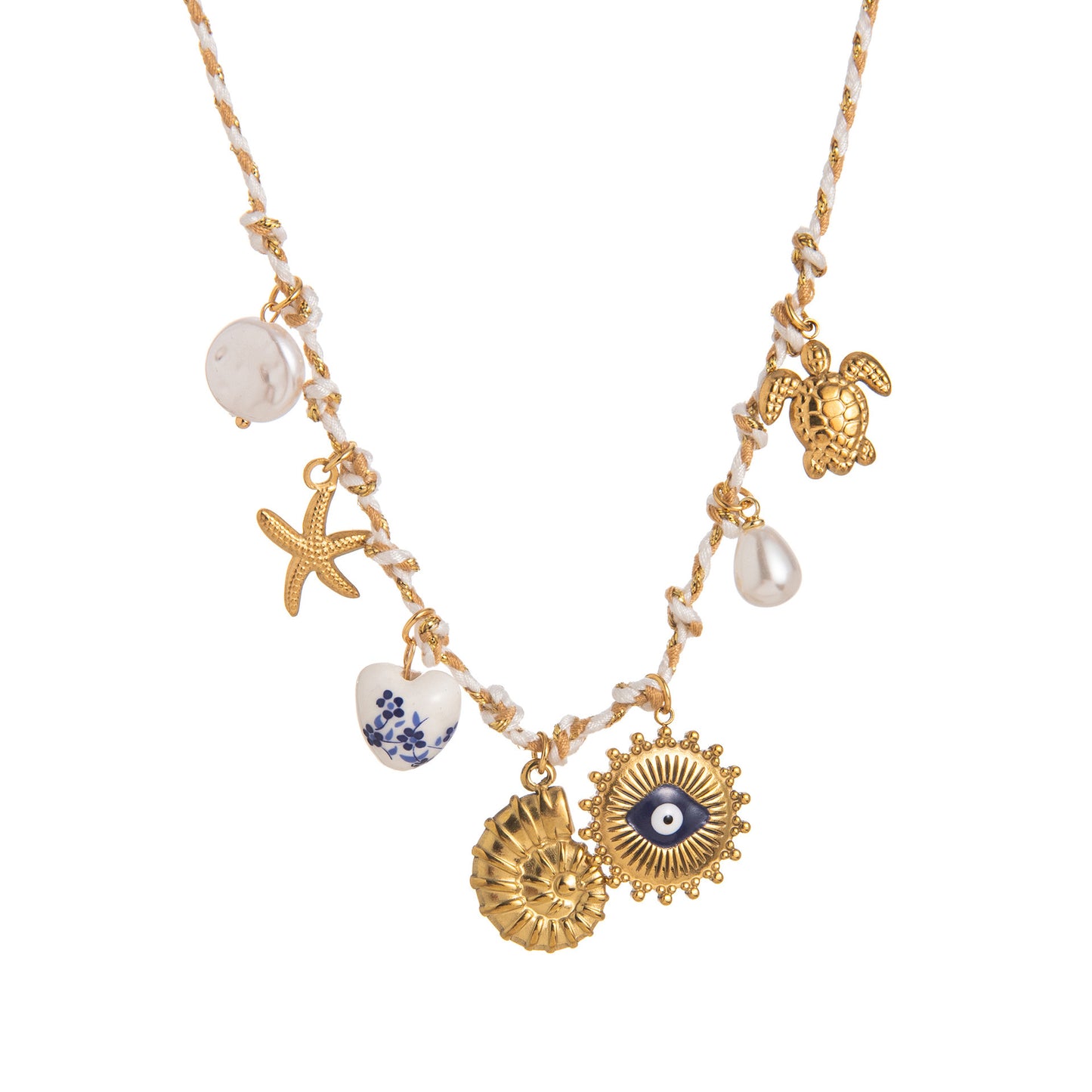 Collana da donna con ciondolo a farfalla a stella, perla e barretta placcata in titanio e acciaio personalizzata