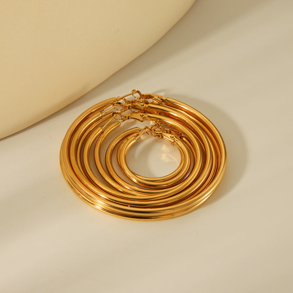 Minimalist Geometric Stainless Steel Hoop Earrings with 18K Gold Vacuum Plating for Women