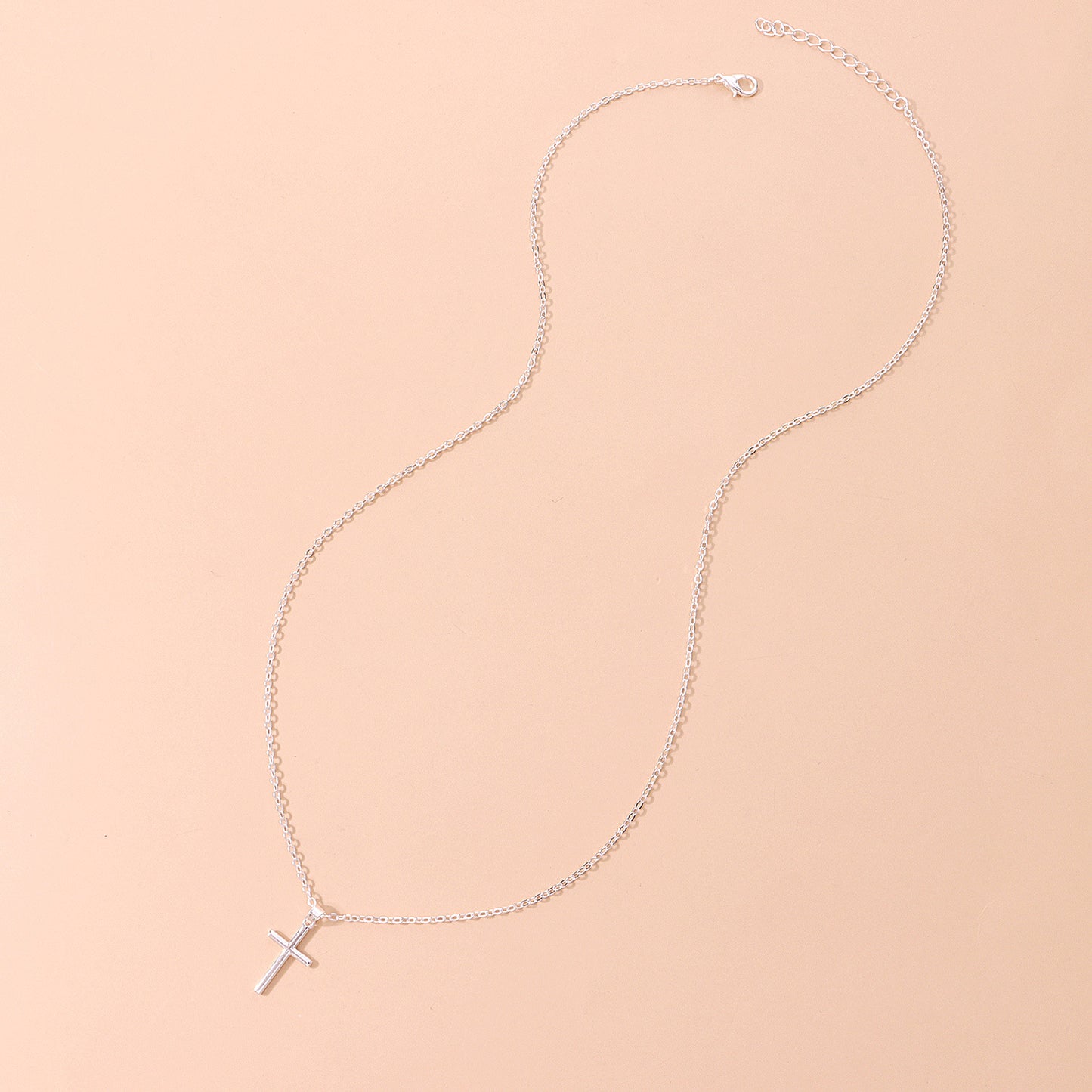 Minimalist Long Layered Necklace with Geometric Cross Pendant in Alloy with Plated Finish for Women