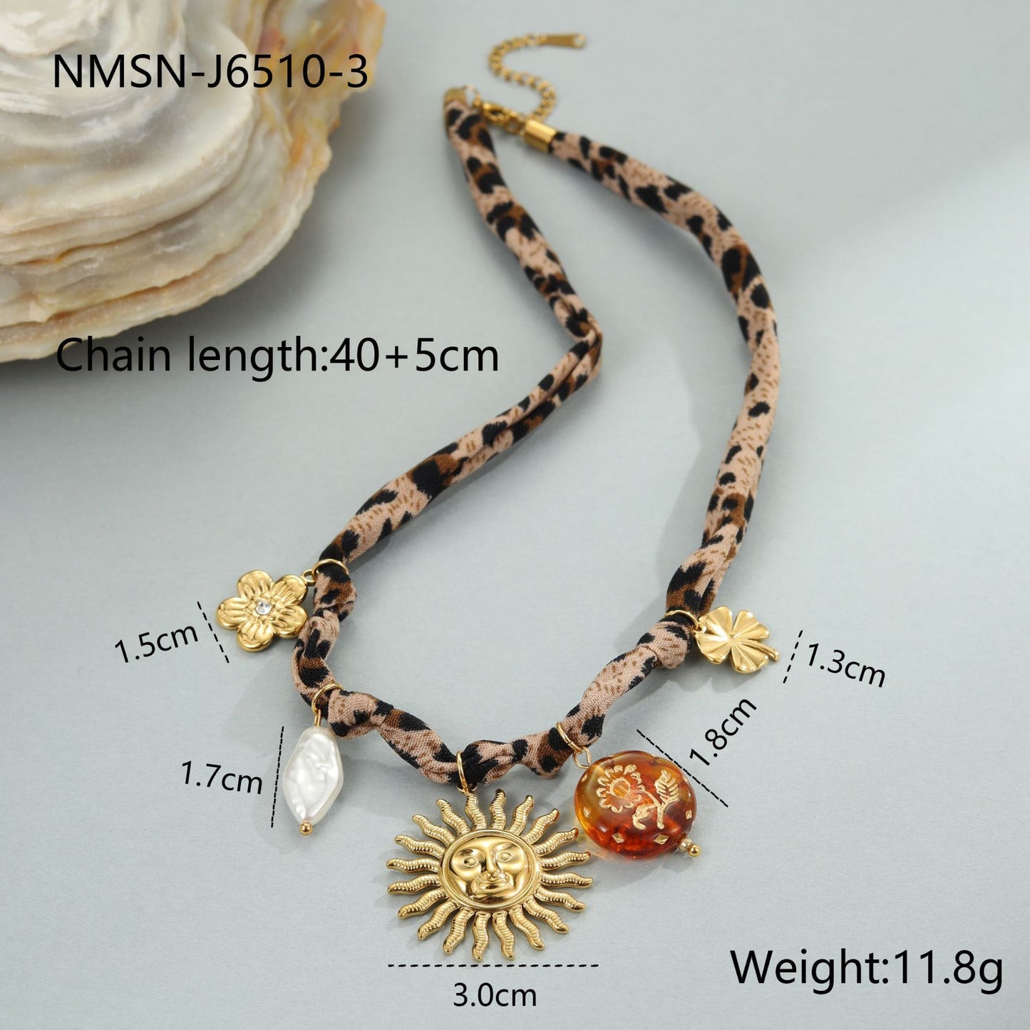 Elegante collar de acero inoxidable con estampado de leopardo geométrico y acabado chapado para mujer