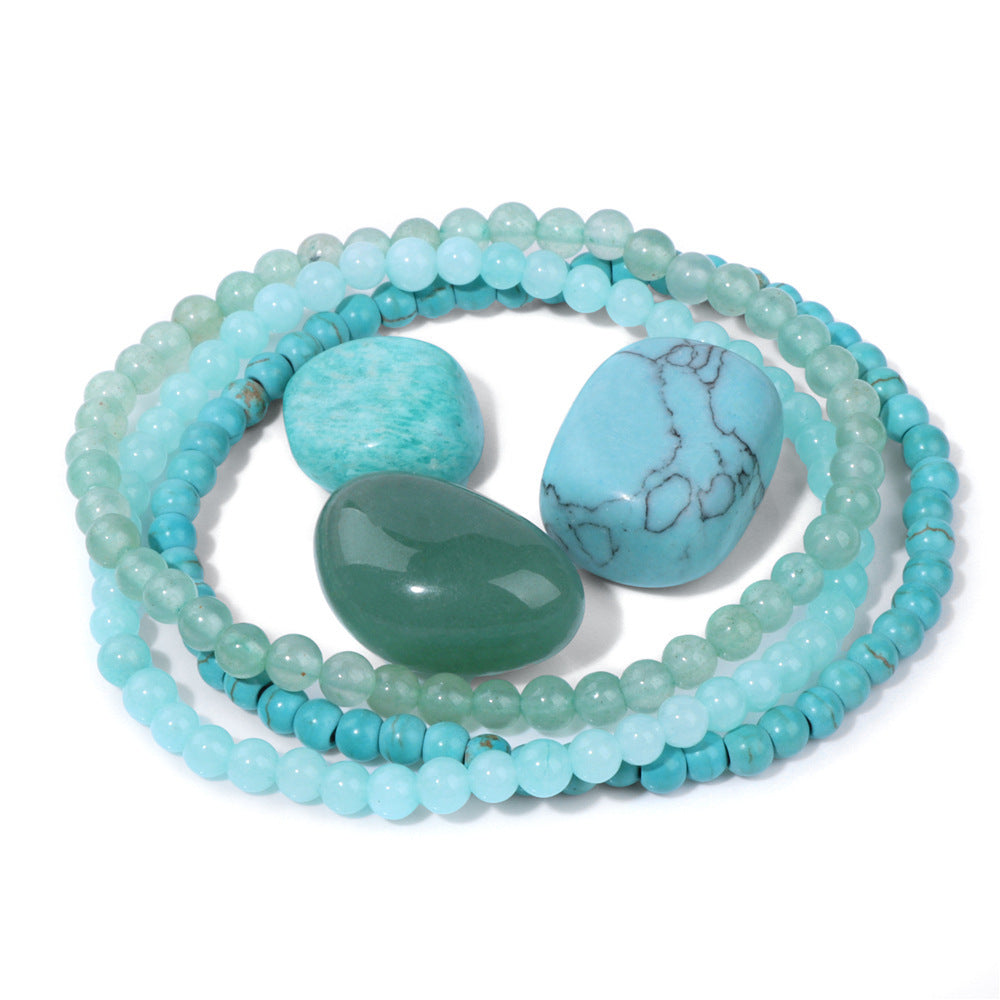 Vintage Geometric Stone Beaded Bracelet Set Unisex Meditation Raw Stone Stress Relief Hand Jewelry