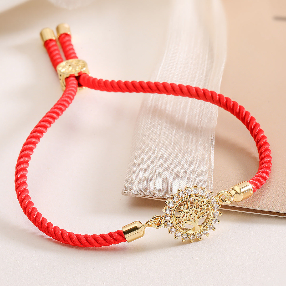 Minimalist 18K Gold Plated Brass Geometric Tree of Life Cubic Zirconia Bracelet for Women