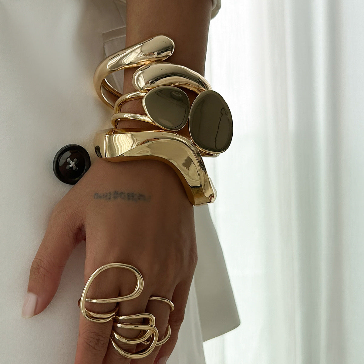 Minimalist Irregular Geometric Zinc Alloy Plated Cuff Bracelet Set