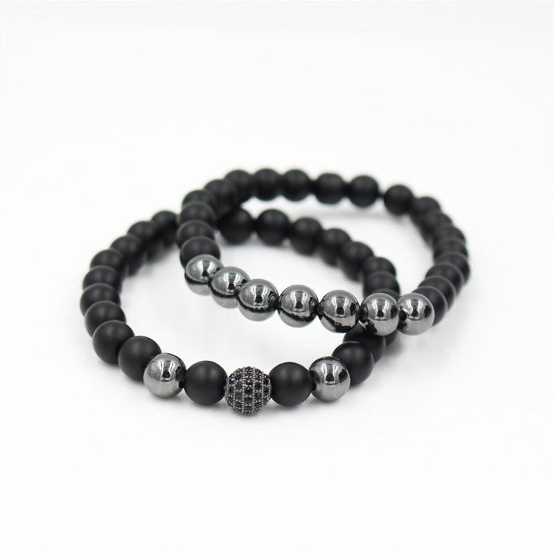 Set di bracciali a strati Punk Dark con ossidiana nera, occhio di Allah e ciondoli a forma di corona in zircone, unisex