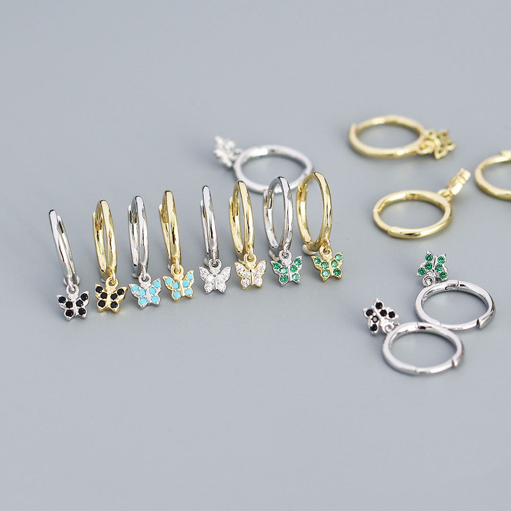 Minimalist Butterfly-Shaped S925 Sterling Silver Stud Earrings with Rhinestone Inlay for Women