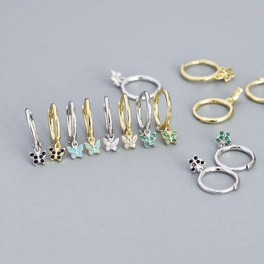 Minimalist Butterfly-Shaped S925 Sterling Silver Stud Earrings with Rhinestone Inlay for Women