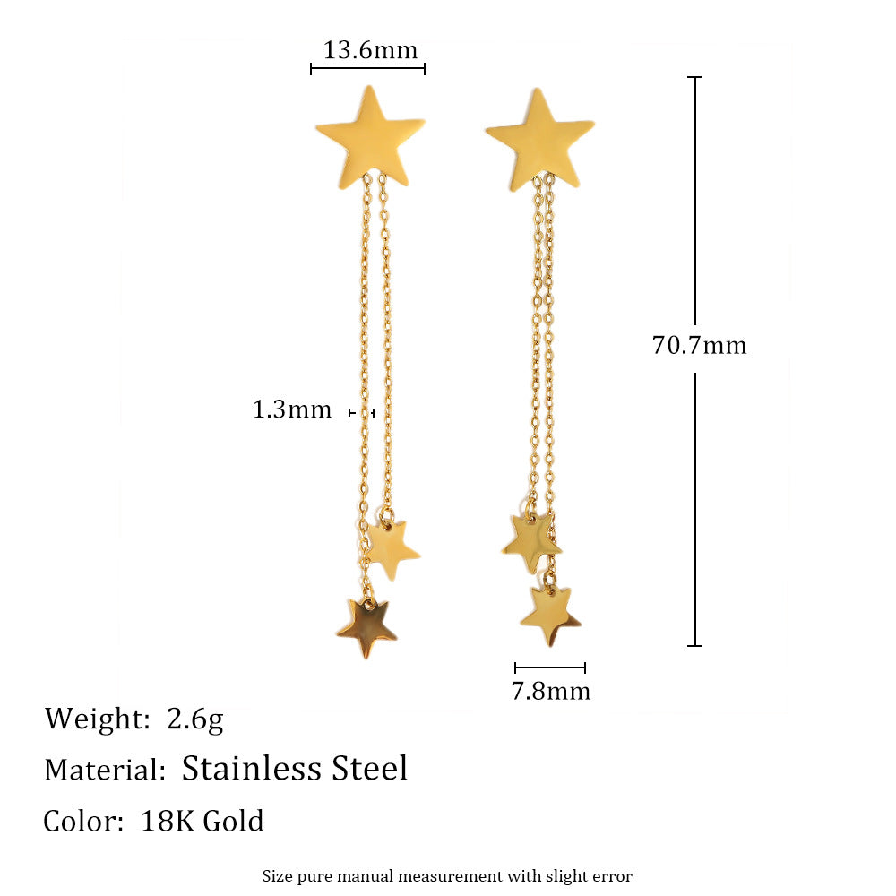 Minimalist Modern Star-Shaped Stainless Steel Earrings with 18K Gold Plating and Fringe Detail for Women