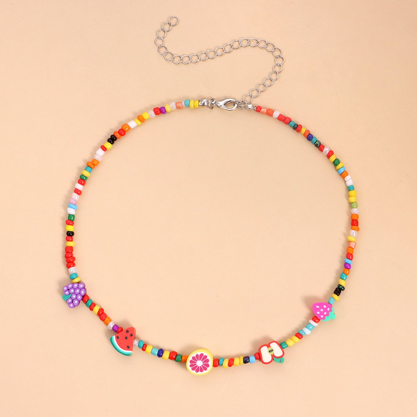 Colorful Fruit-Shaped Beaded Necklace for Women with Lemon and Watermelon Motifs, Fashionable and Cute Pendant Jewelry