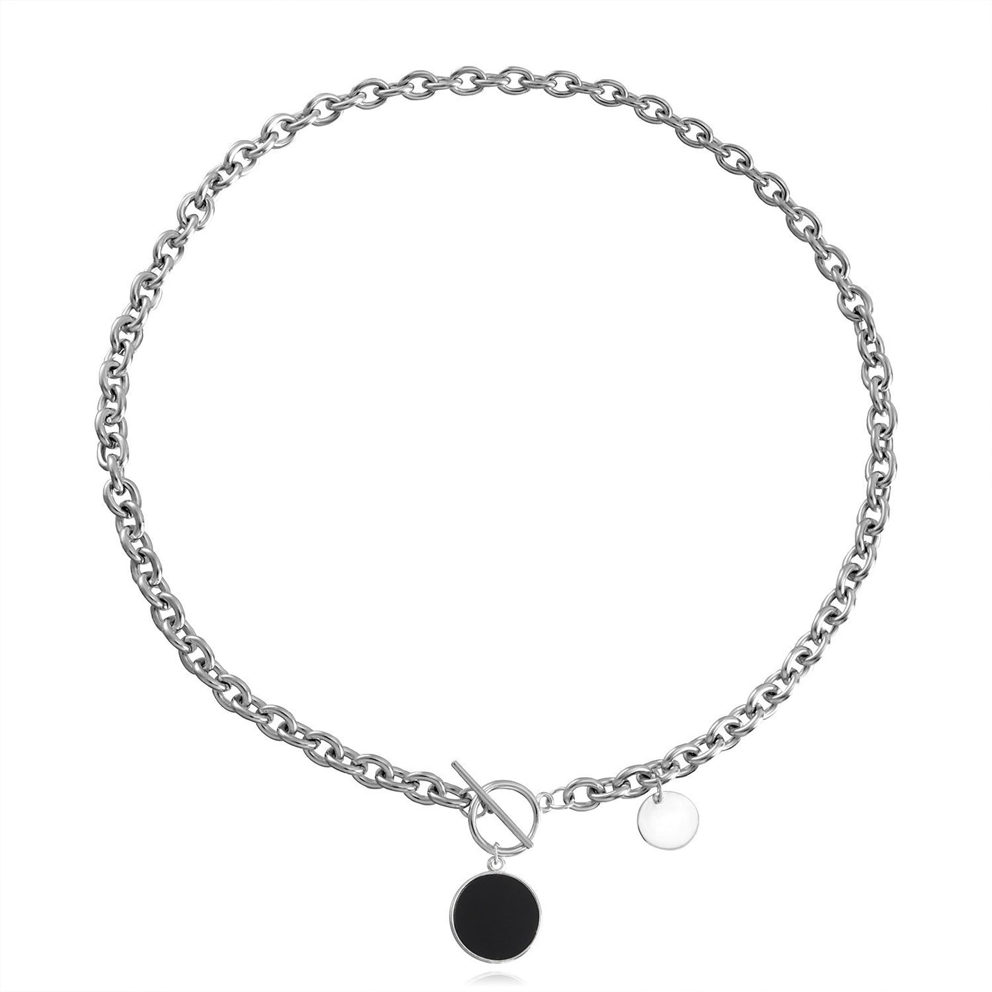Fashionable Geometric Black Mother-of-Pearl Pendant Necklace for Women Alloy Chain with Plating Finish Layered Clavicle Chain