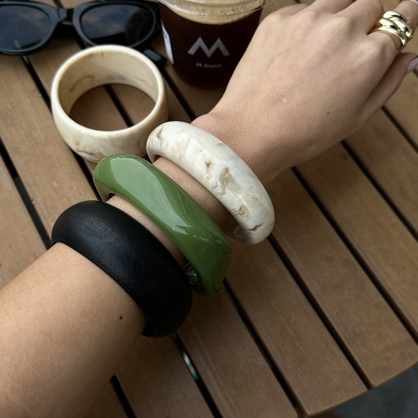 Vintage Minimalist Geometric Marble Texture Acrylic Plated Bracelet