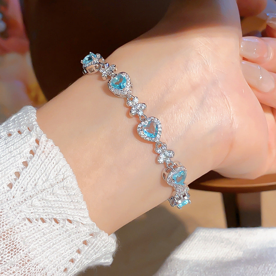 Sweet Minimalist Geometric Floral Brass Bracelet with Cubic Zirconia Inlay for Women